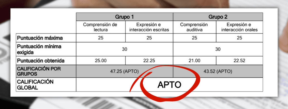 Calificación global APTO del DELE